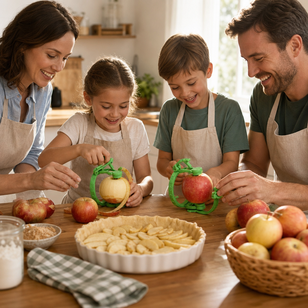 Éplucheur à pommes pour préparer  une tarte au pommes en famille