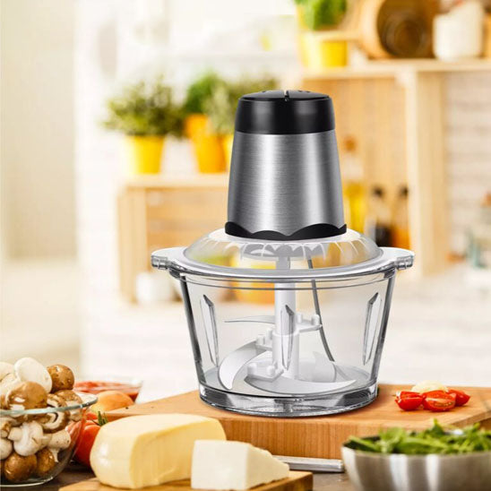 Hachoir électrique avec bol en verre 2 L puissant 300W et avec lames tranchantes
