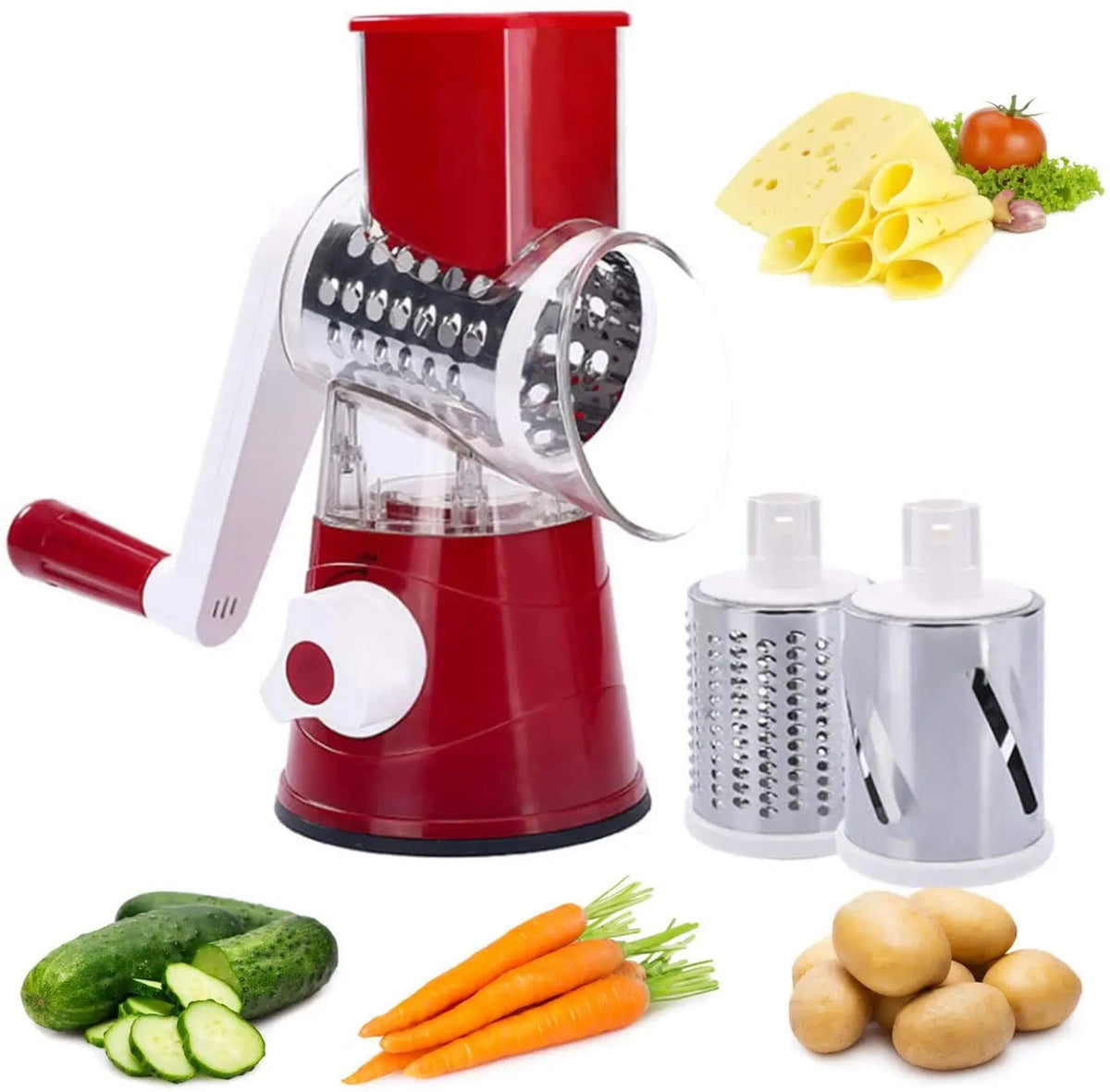 Mandoline cuisine rotative rouge à manivelle