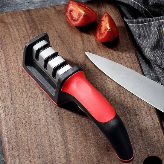 affuteur-couteau-aiguiseur couteau-trois-niveaux-poignée-rouge