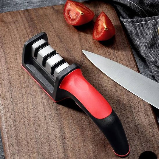 affuteur-couteau-aiguiseur couteau-trois-niveaux-poignée-rouge