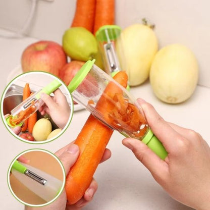 Eplucheur de legumes avec recipient utilisé pour peler pommes et pommes de terre, polyvalent et ergonomique