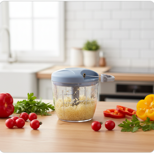 Hachoir manuel à ficelle, produit seul entouré de légumes frais