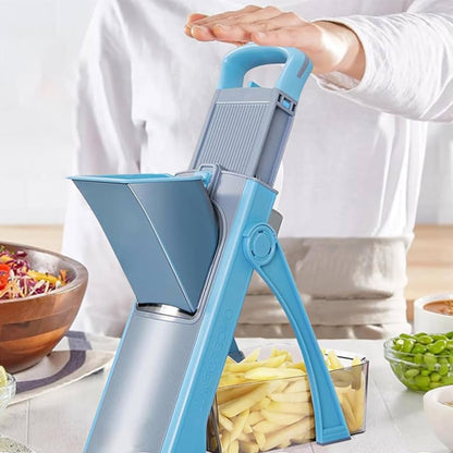mandoline-cuisine-bleue-professionnelle-plusieurs-réglages-et-coupes
