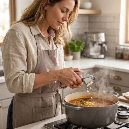 Presse ail en Inox compact posé sur plan de travail, accessoire de cuisine efficace