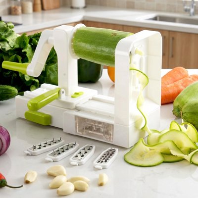Spiraliseur de légumes multifonction avec 4 lames interchangeables pour différentes coupes de légumes